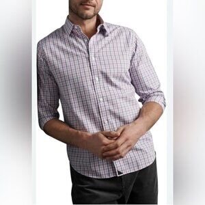 UNTUCKit Kesser WF Business Casual Button Down Cotton Red White Plaid Shirt M